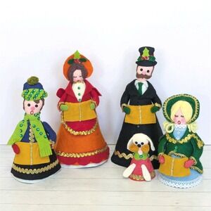 Vintage Leewards Family Of Carolers Set Handmade Sequin Felt Christmas Decor